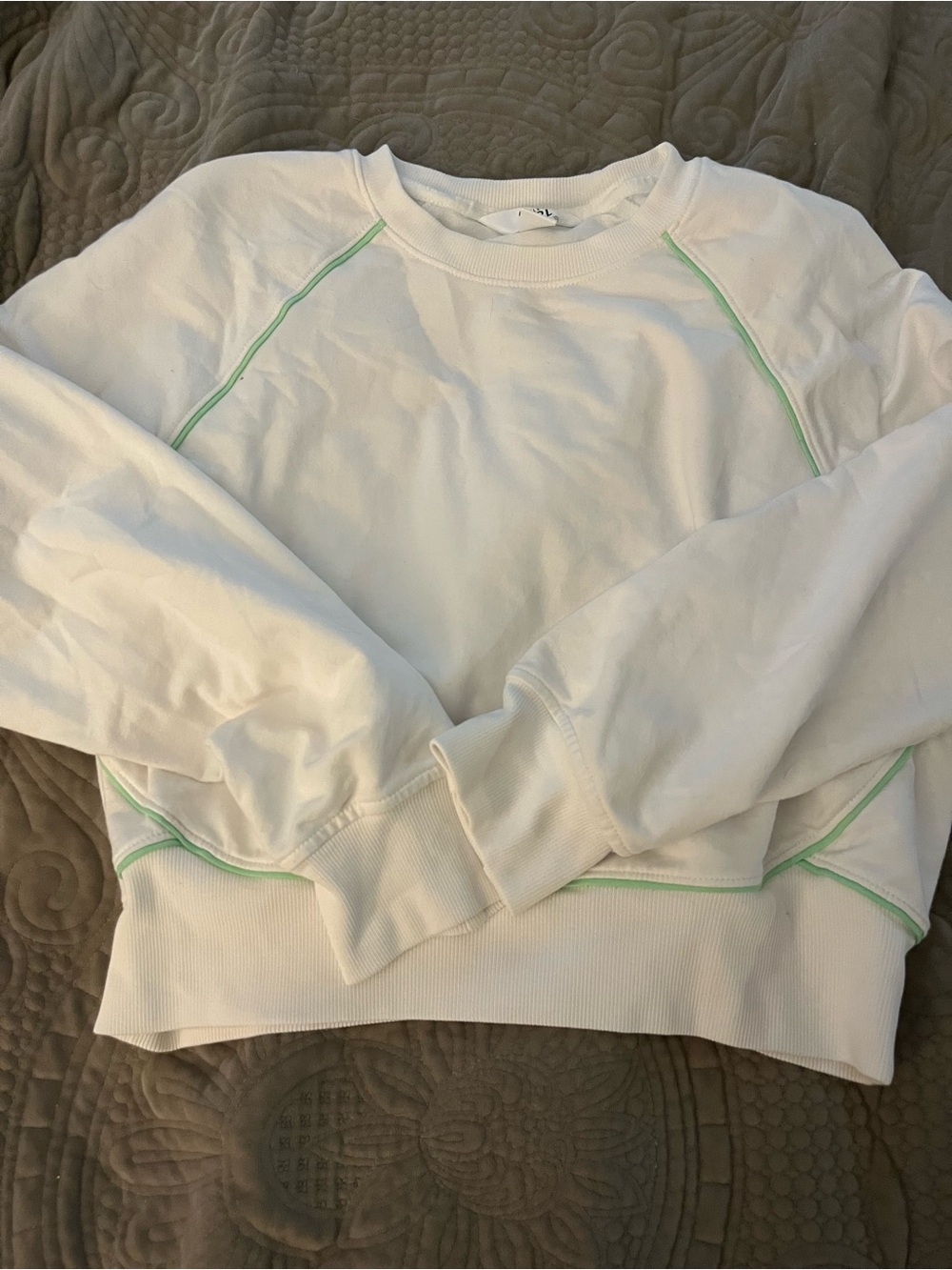 Athleta Girl White Long Sleeve Crewneck Sweatshirt with Mint Trim
